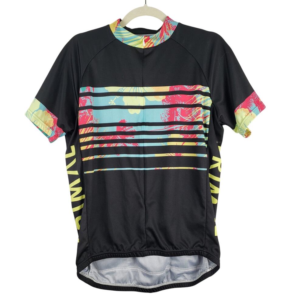 Primal Men's Size L Triathlon Top Black Tropical Hawaiian Print Athletic Biker